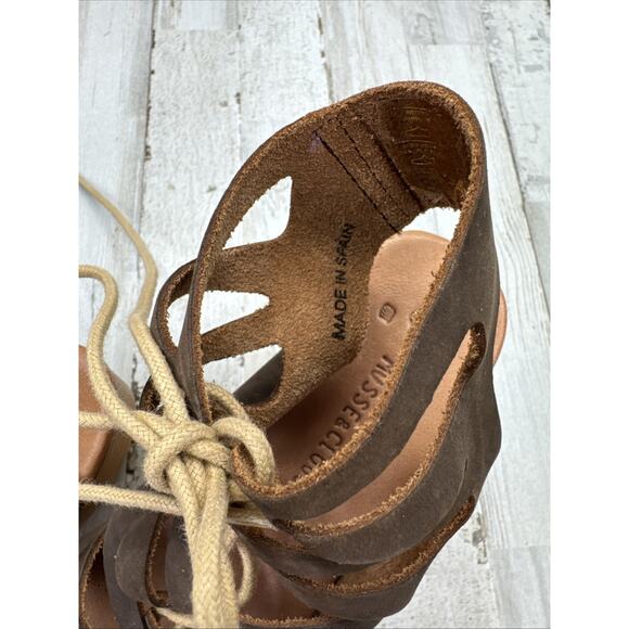 MUSSE & CLOUD Boho Nubuck Leather Lace Up Wooden Platform Wedge Sandals 39/8 - Picture 10 of 12